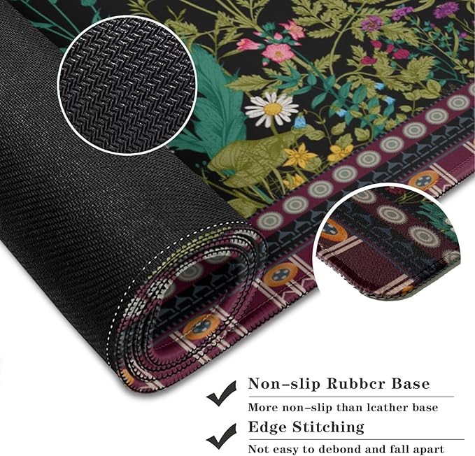 Flowers & Plants Patterns Desk Mat, Large Gaming Mouse Pad Non-Slip Rubber Base with Stitched Edges, Waterproof Protection for PC Laptop Home Office Desk Decor (31.5x11.8in)