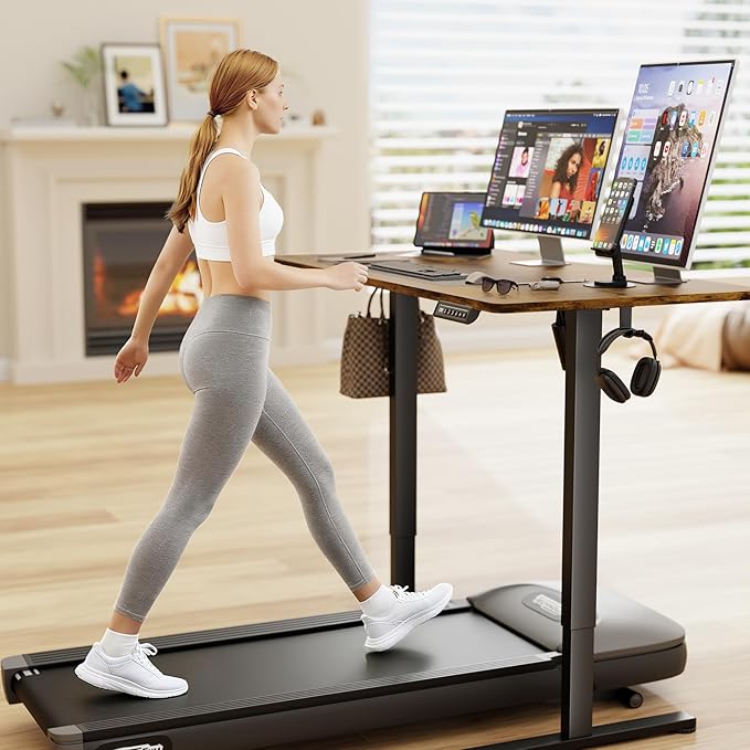 Furmax Electric Standing Desk, 48 x 24 Inches Sit Stand up Desk, Sit Stand Height Adjustable Home Office Desk with 4 Height Position Memory - with Splice Board (Rustic Brown, 48)