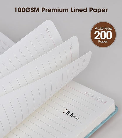 A5 Lined Leather Journal Notebook for Men Women,5.9" X 8.4" Hardcover Journal with Pen,200 Pages 100 Gsm Thick Ruled Paper Daily Diary for School,Travel,Business,Work,Home Writing