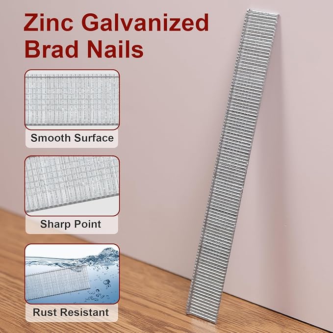 18 Gauge Brad Nails, 1000 Counts 5/8-inch 18 GA Brad Nails, Galvanized Nails for Nail Gun, Finishing Nail Gun Nails for Pneumatic, Electric Brad Nailer Gun