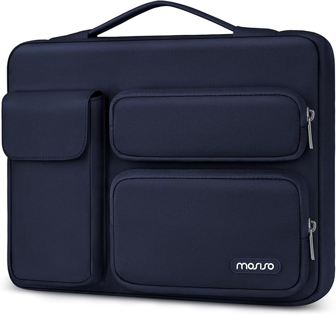 MOSISO 360 Protective Laptop Case 15 inch, Laptop Sleeve Compatible with MacBook Air 15 M4 A3241 M3 A3114 M2 A2941 2025-2023, Dell XPS 15,Side Open Bag with 2 Raised&1 Flapover Pockets, Navy Blue