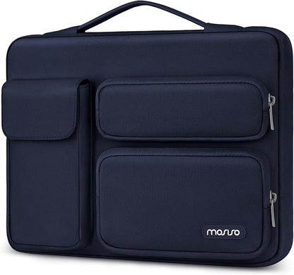 MOSISO 360 Protective Laptop Case 15 inch, Laptop Sleeve Compatible with MacBook Air 15 M4 A3241 M3 A3114 M2 A2941 2025-2023, Dell XPS 15,Side Open Bag with 2 Raised&1 Flapover Pockets, Navy Blue