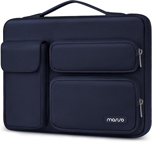 MOSISO 360 Protective Laptop Case 15 inch, Laptop Sleeve Compatible with MacBook Air 15 M4 A3241 M3 A3114 M2 A2941 2025-2023, Dell XPS 15,Side Open Bag with 2 Raised&1 Flapover Pockets, Navy Blue