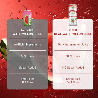 Vinut Natural Watermelon Juice Drink with Pulp, (16.57 fl oz, Pack of 6) Real Watermelon Juice, No Sugar Added, Gluten Free, GMO-Free