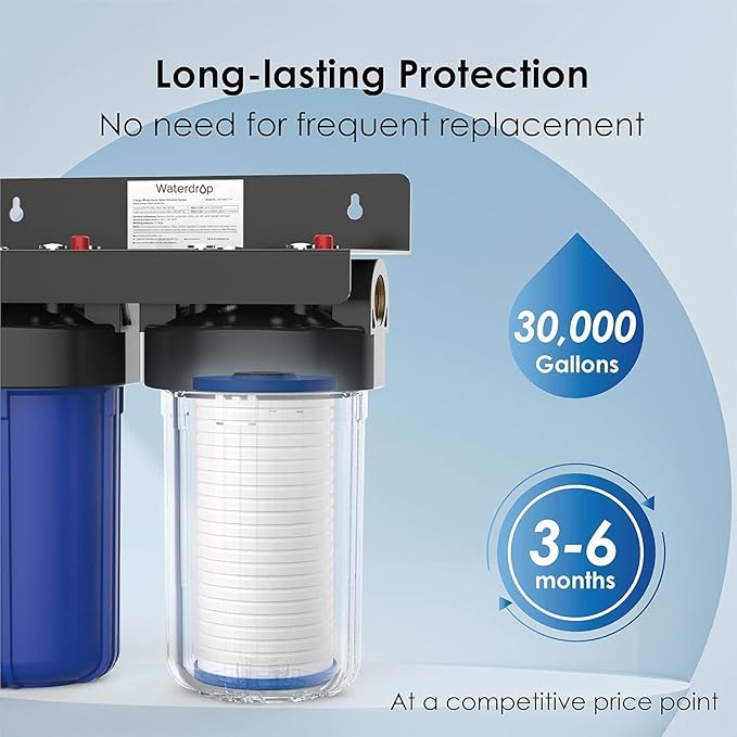 Waterdrop AP810 Whole House Water Filter, Replacement for 3M® Aqua-Pure® AP810, AP801, AP811, Whirlpool® WHKF-GD25BB, WHKF-DWHBB, 5 Micron, 10" x 4.5", Well & Tap Water Filter, Pack of 3