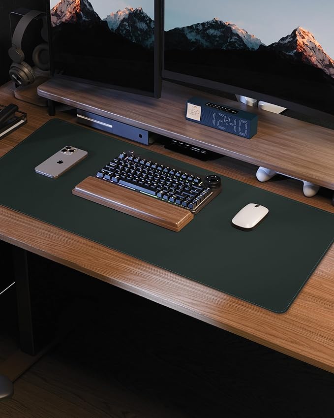 PU Leather Desk Pad – Large Waterproof Mouse Pad & Desk Protector Mat, 36×17" (Dark Green)