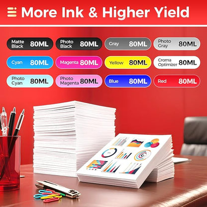 PFI-1000 Ink Tank set 12-Pack 80ml High Capacity with Chip Replacement for Canon PFI-1000 PFI1000 Ink Cartridges Compatible for Canon ImagePROGRAF PRO-1000 Printer Photographic Inkjet Color Twelve Ink