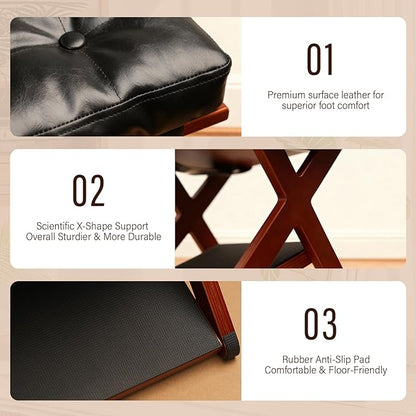 Wooden Under Desk Footrest with Non-Slip Rubber Stepping Surface, Ergonomic Foot Stool for Home Office Gaming Work Posture Support (Walnut Color)
