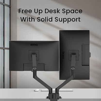 BenQ BDH01 Dual Monitor Arm -Gas Spring Monitor Stand for 2 Screens Up to 35'' & 44lbs, Heavy Duty, Quick Installation, No Sagging, Top Clamp and Grommet Base, Reinforcement Plate, VESA 75x75 &100x100