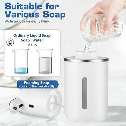 Automatic Foaming Soap Dispenser, LED Display Touchless Foam Hand Soap Dispenser for Bathroom Countertop, Kitchen, 6-Level Adjustable,380ML, Rechargeable(White)