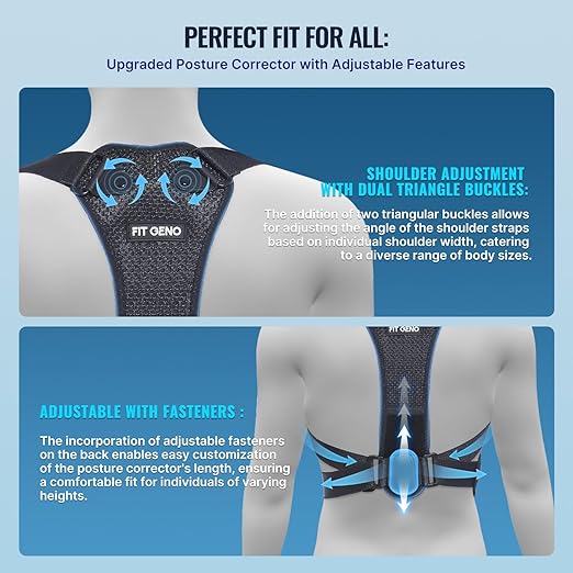 Fit Geno Posture Corrector for Petite Women and Men: Adjustable Upper Back Brace - Improve Posture Correct Hunchback Slouching Invisible Under Clothes (Medium)