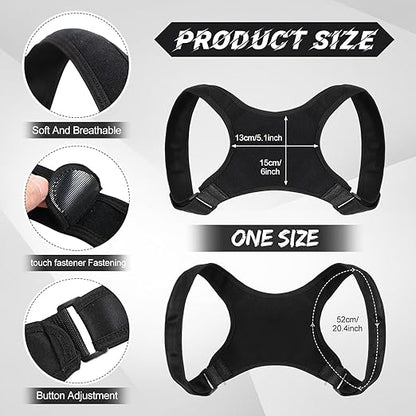 Posture Corrector for Women and Men, Adjustable Posture Back Brace Shoulder Brace, Discreet Under Clothes Design Back Support, Pain Relief for Improved Neck Support (Black)