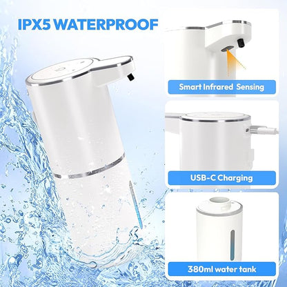 Automatic Soap Dispenser Touchless,Liquid Hand Soap Dispenser 12.8oz USB 4levels Adjustable Dispenser Electric Wall Mounted Smart for Bathroom and Kitchen Dish Soap，Easy for Toddlers(White)