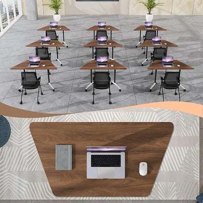 Conference Room Table, 47.2 Inch Folding Conference Tables with Wheels, Modern Office Meeting Table, Easy Flip & Nest Design, Rectangular Seminar Tables with Metal Frame for 2-24 People (K, 4PCS)