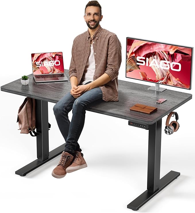 SIAGO Electric Standing Desk Adjustable - 48 x 24 Inch Sit Stand up Desk with Cable Management - 3 Memory Preset Adjustable Height Table