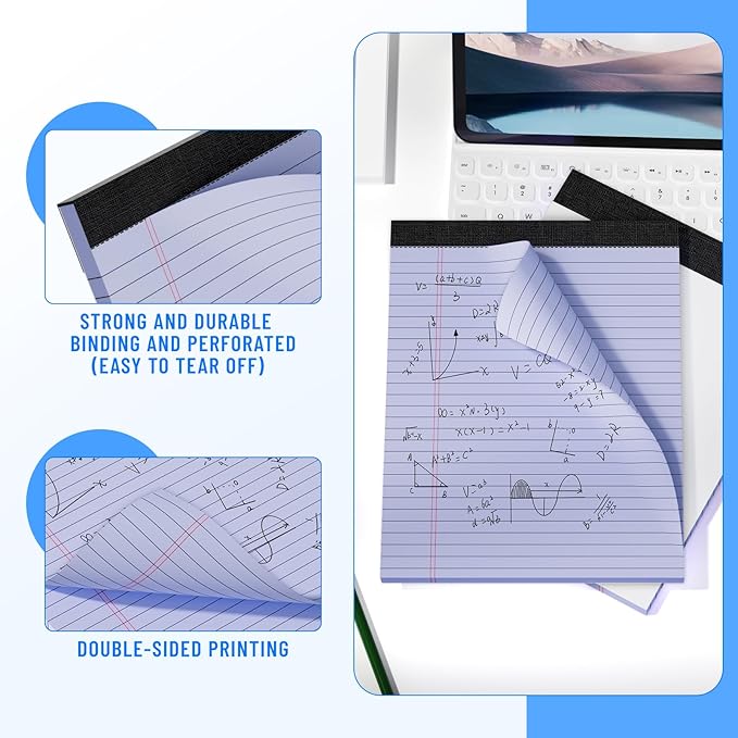 3pcsLegal Pads 8.5 x 11, Notepads 8.5 x 11 Inch, Purple Note Pads Clear Print Writing Pads of Paper, Memo Pads , Perforate Legal Notepads Paper , Wide Ruled Lined with Sturdy Back,30 Sheets/Pack