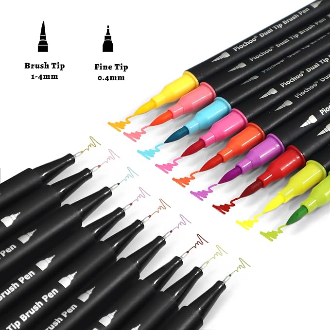 18 Colors Dual Tip Markers, Fine Point & Brush Tip for Adult Coloring Books, No Bleeding, Art Supplies
