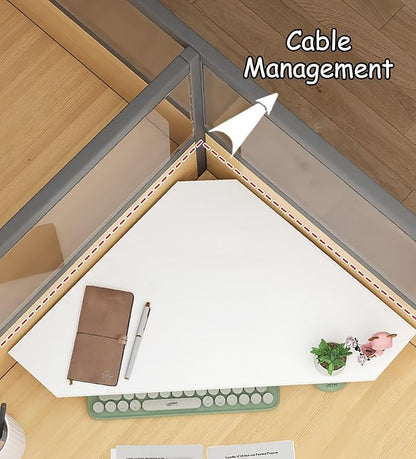Corner Monitor Stand Cut Triangle Computer Stand for Desk, White Corner Monitor Riser with Storage, Office Desktop Wood Shelf Underneath for Keyboard Mouse, 36655