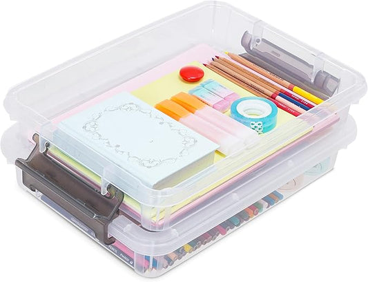 ITYLIFE CITYLIFE 2 PCS Plastic Storage Bins with Removable Tray Portable Craft Storage Box with Snap Clip Stackable Plastic Compartment Organizer Box for Jewelry, Widgets, Bead Organizer, Art Supply