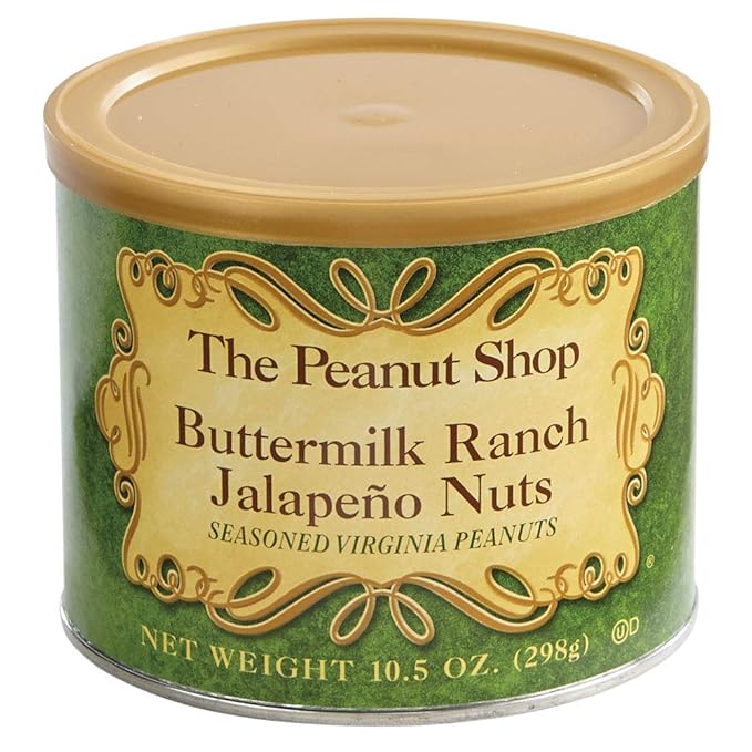 The Peanut Shop of Williamsburg Buttermilk Ranch Jalapeno Seasoned Williamsburg Virginia Salted Peanuts, Hand Cooked VA Peanuts - 10.5 Oz Tin