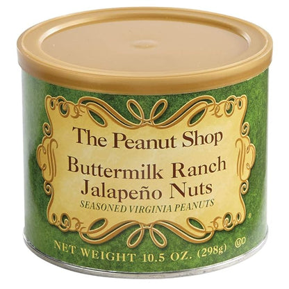 The Peanut Shop of Williamsburg Buttermilk Ranch Jalapeno Seasoned Williamsburg Virginia Salted Peanuts, Hand Cooked VA Peanuts - 10.5 Oz Tin