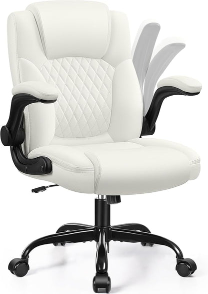 Leather Office Chair, PU Home Computer Desk Chairs with Ergonomic Back Support, 360°Swivel Free，Small Gaming Chair with Wheels and Adjustable Armrests, for Short People Use