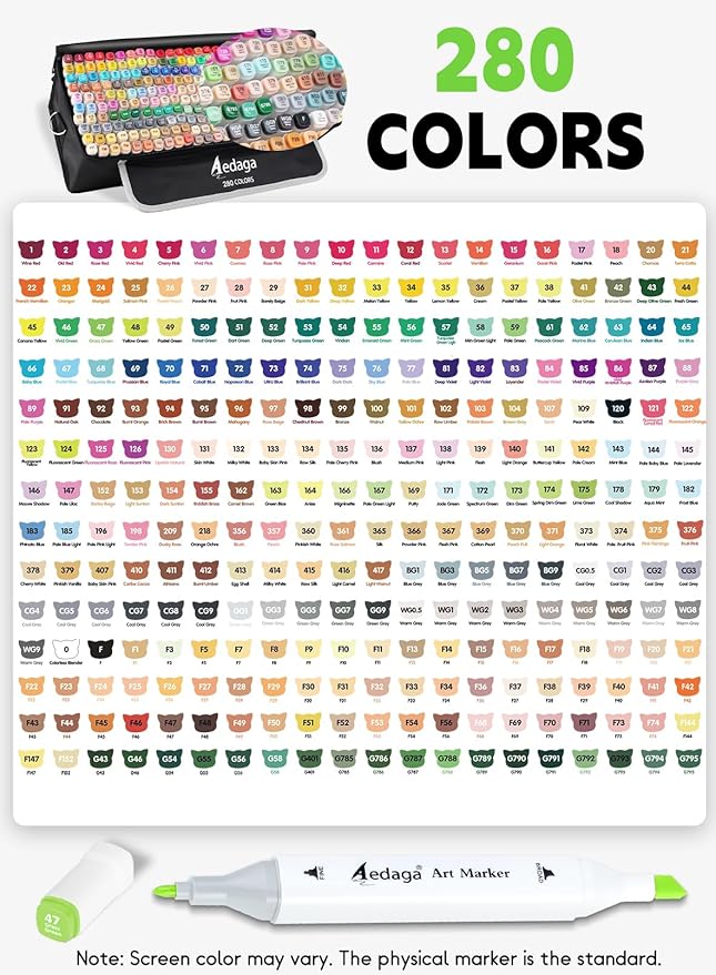 280 Colors Alcohol Markers with Free App, Dual Tip Art Markers with Kickstand Case for Artists Adults,Alcohol Based Marker for Coloring Painting Sketching and Drawing, Great Gift