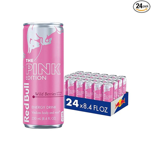 Red Bull Wild Berries, Pink Edition, with 80mg Caffeine plus Taurine & B Vitamins, 8.4 Fl Oz, Pack of 24 Cans