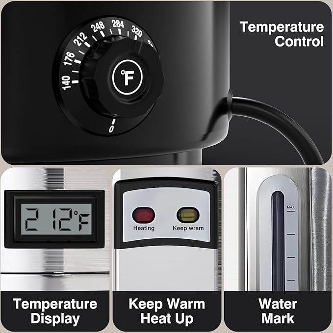 Commercial Coffee Urn, 110-Cup 16L Fast Brew Stainless Steel Hot Beverage Dispenser with Thermometer-Electric Hot Water Urn for Wedding, Party, Catering Events with Easy Cleaning(Double Wall)