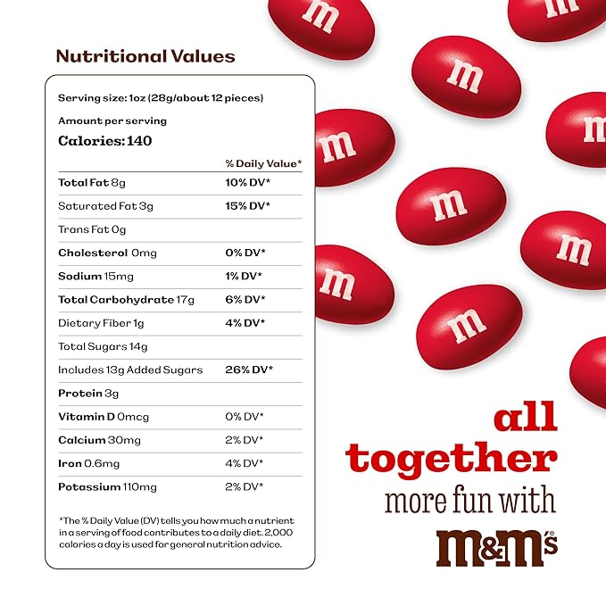 M&M’S WORLD Peanut Red Chocolate Candy 2lb Resealable Pack for Graduation Wedding 4th of July Candy Buffet Birthday Parties Candy Bar and Edible Decoration