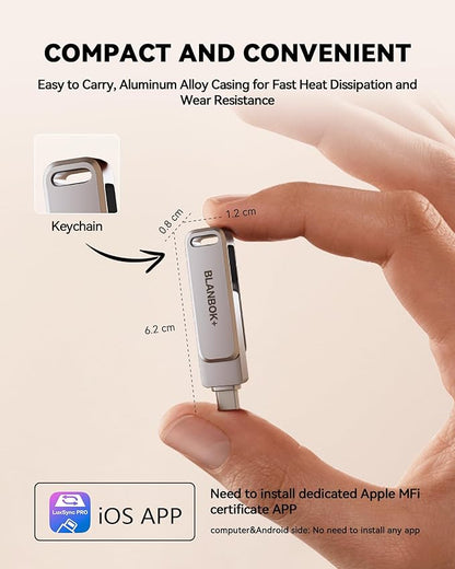 MFi Certified 256GB Flash Drive for iPhone Photo Stick, USB Thumb Drive Memory Stick High Speed USB Drive Photo Storage for iPhone Compatible for iPhone/iPad/Android/PC