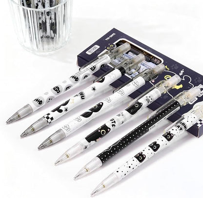 6 Pcs Black Cute Cat Mechanical Pencils with Eraser 0.5mm Kawaii Cartoon Cat Mechanical Pencil School Pencil Cat Gifts for Women Man
