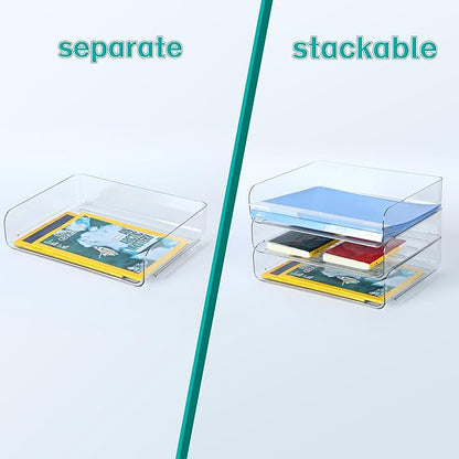 3 Tiers Stackable A4 Paper Trays, Office Desk File Holder, Tidy File Document Letter Book Paper Organizer (3 Tiers,Clear)
