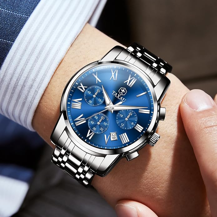 Watch Men Stainless Steel Luxury Diamond Chronograph with Date Business reloj de Hombre