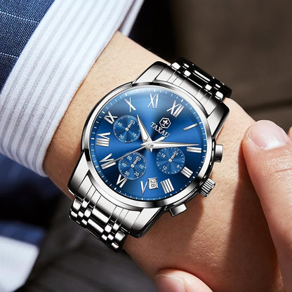 Watch Men Stainless Steel Luxury Diamond Chronograph with Date Business reloj de Hombre