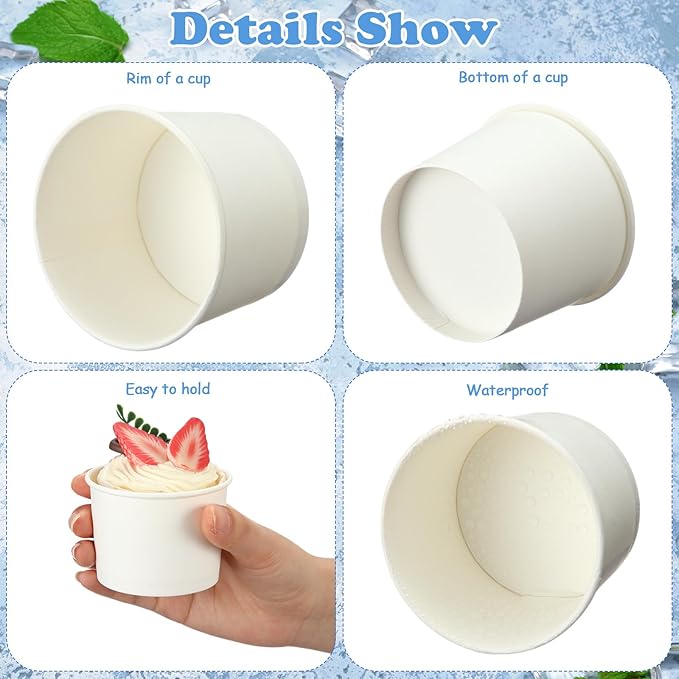 Honeydak 400 Pack 150 ml/ 5 oz White Ice Cream Cups for Party Small Ice Cream Cups Disposable Treat Paper Cups Dessert Snacks Sundae Yogurt Container Wedding Birthday Party Supplies