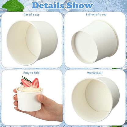 Honeydak 400 Pack 150 ml/ 5 oz White Ice Cream Cups for Party Small Ice Cream Cups Disposable Treat Paper Cups Dessert Snacks Sundae Yogurt Container Wedding Birthday Party Supplies