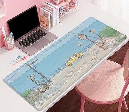 Cute Desk Mat Kawaii Anime Large Gaming Mouse Pad Cartoon Rabbit Desk Pad,Stitched Edges Non-Slip Waterproof Rubber Base Mous Mat for Office,Computer,Keyboard,Laptop and Home Desk Pad(27.5X11.8 in)