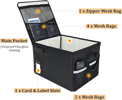 File Box with Lock 5200°F with Heat Insulated,Fireproof Box File Storage Organizer Anti-Static,Collapsible Fireproof Document Filing Box with Handle,Portable Home Office Safe