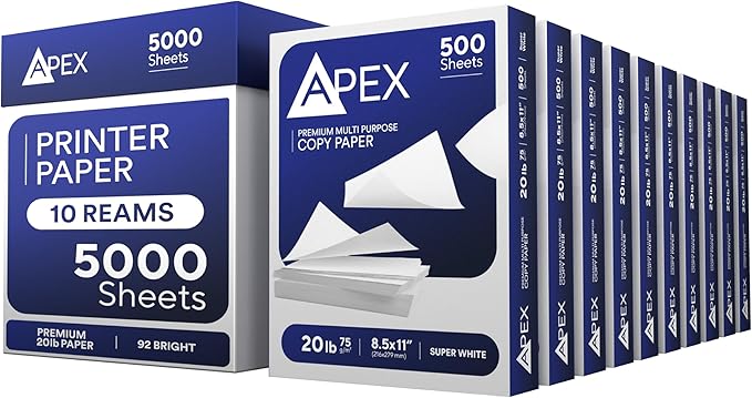 Copy Paper Printer Paper 20lb Multipurpose Printer Paper 8.5 x 11 White 92 Bright White Paper Office Supplies 500 Sheets Per Ream (10 Reams Case 5000 Sheets)