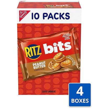 RITZ Bits Peanut Butter Sandwich Crackers, Bulk Lunch Snacks, 40 Snack Packs (4 Boxes)