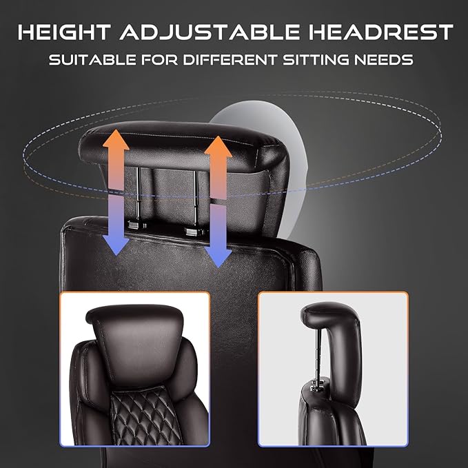OFIKA 600lbs Big and Tall Office Chair with Foot Rest and Lifting Headrest,Large Heavy Duty Chair with Adjustable Lumber Support,Executive Office Chair,Leather Chair for Heavy People (Brown)
