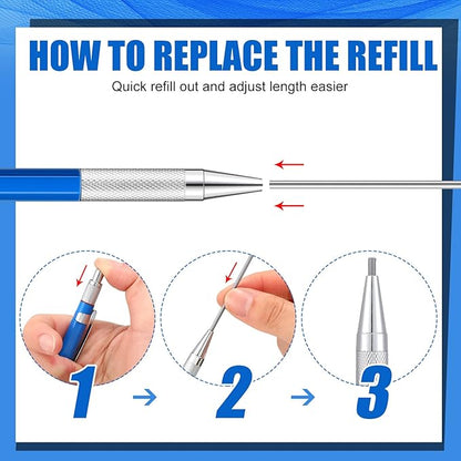 2 Pcs Welders Pencil with 48 PCS Round Refills Mechanical Pencils Metal Welding Marker for Tube Pipe Fitter Welder Steel Construction Woodworking (Sliver, Black)