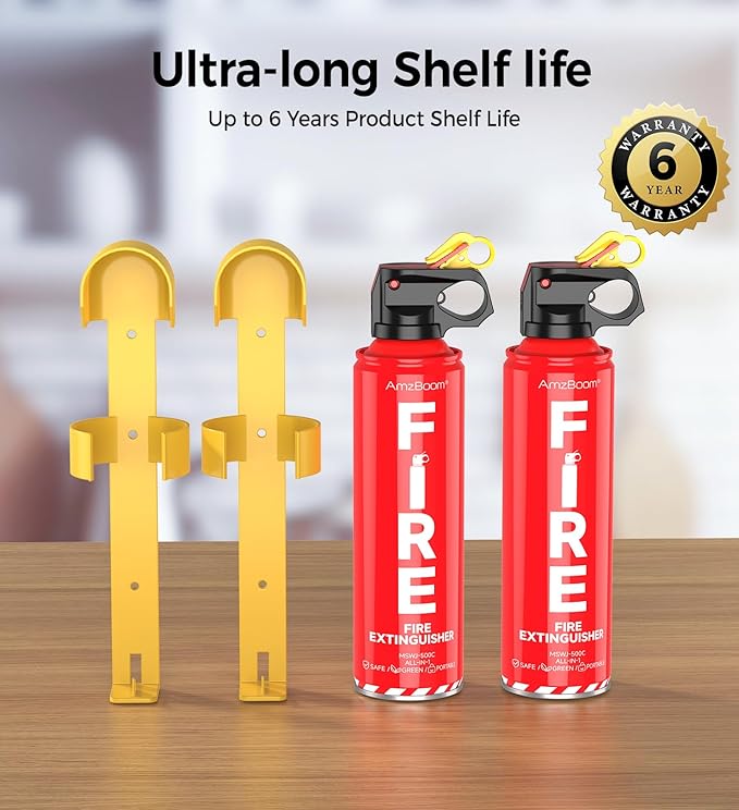 2-Pack Fire Extinguisher Kit,Compact ABCK Spray for Home, Kitchen, Car, Grill | Eco-Friendly, Anti-Reignition | Mounting Bracket.