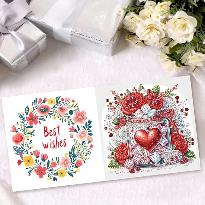 6pcs DIY Love Rose Gifts Diamond Art Painting Greeting Cards Kit with Envelopes, Rhinestone Craft Holiday Valentine's Day Birthday Card Gift Making Supplies for Girlfriend