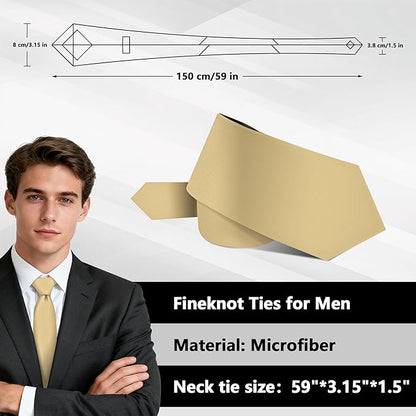 Fineknot Black Ties for Men, Formal Neckties for Men, Solid Color Mens Ties for Business, Wedding, Party, Mens Neck Tie