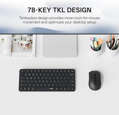 Rapoo 9050S Multi-Device Keyboard and Mouse Combo, 2.4GHz/Bluetooth 5.0/4.0 Wireless Keyboard & Mouse Set for Windows/Mac/Linux/Chrome, Support 4 Devices, Rechargeable, Silent Click, Black