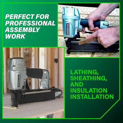 Metabo HPT Wide Crown Stapler, Pro-Preferred Pneumatic Power Nailers, Lathing Tool for Sheathing & Insulation, Quick Response, 16 Gauge, Up to 150 1" Wide Crown Staples, Length 1" to 2", N5024A2