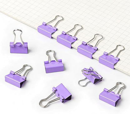 100 Pack Mini Purple Binder Clips 5/8 Inch (15 mm), Colored Little Paper Clamps, Small Tiny Micro Size Paper Clips for Office Home School Business 0.6"