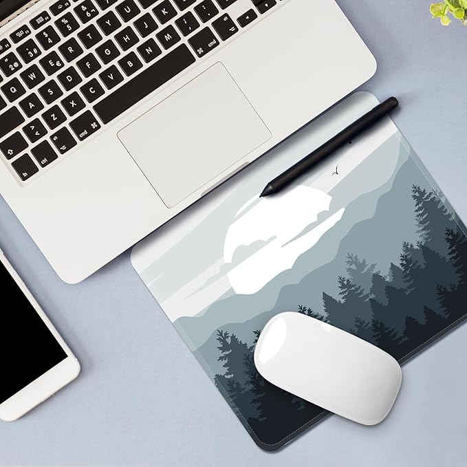 Square Mouse Pad with Stitched Edge, Premium Mousepad Washable Cloth. Computer Mouse Pad with Non-Slip Rubber Base, Mouse Pads for Computers Laptop Mouse 9.25x7.75x0.12 inch-Foggy Woods Winter